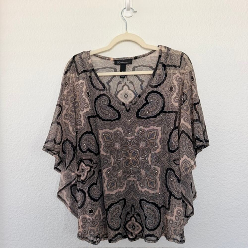 INC‎ International Concepts Blouse Women's M Paisley Shell Black Cami Flowy Boho